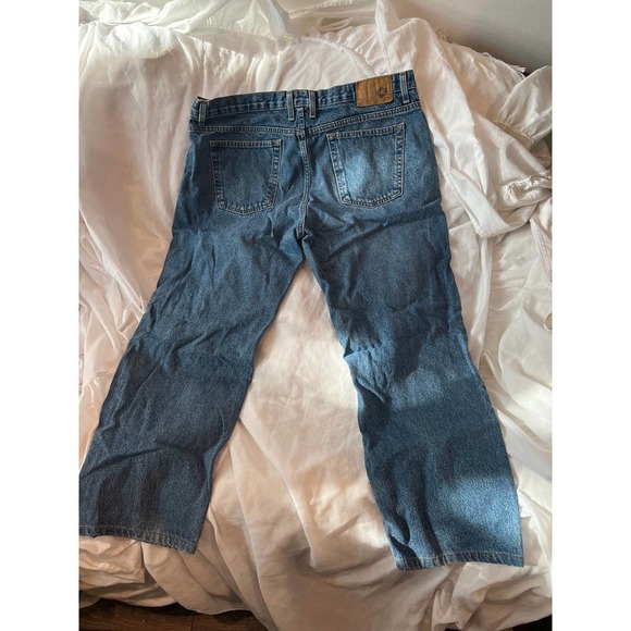M Thick Straight Leg Work Blue Jeans Mens 36x28 - Picture 4 of 5